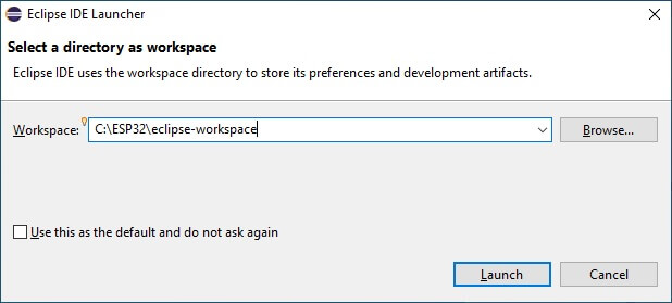 Select Eclipse workspace for ESP-IDF Projects