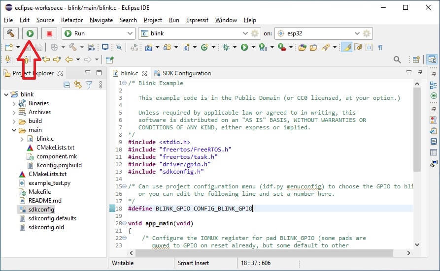 ESP-IDF Ecplise Run button location