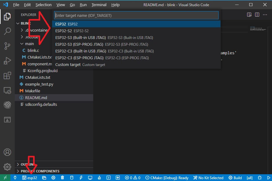 Select the ESP device for ESP-IDF in VS Code