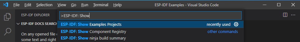 ESP-IDF new example project in VS Code